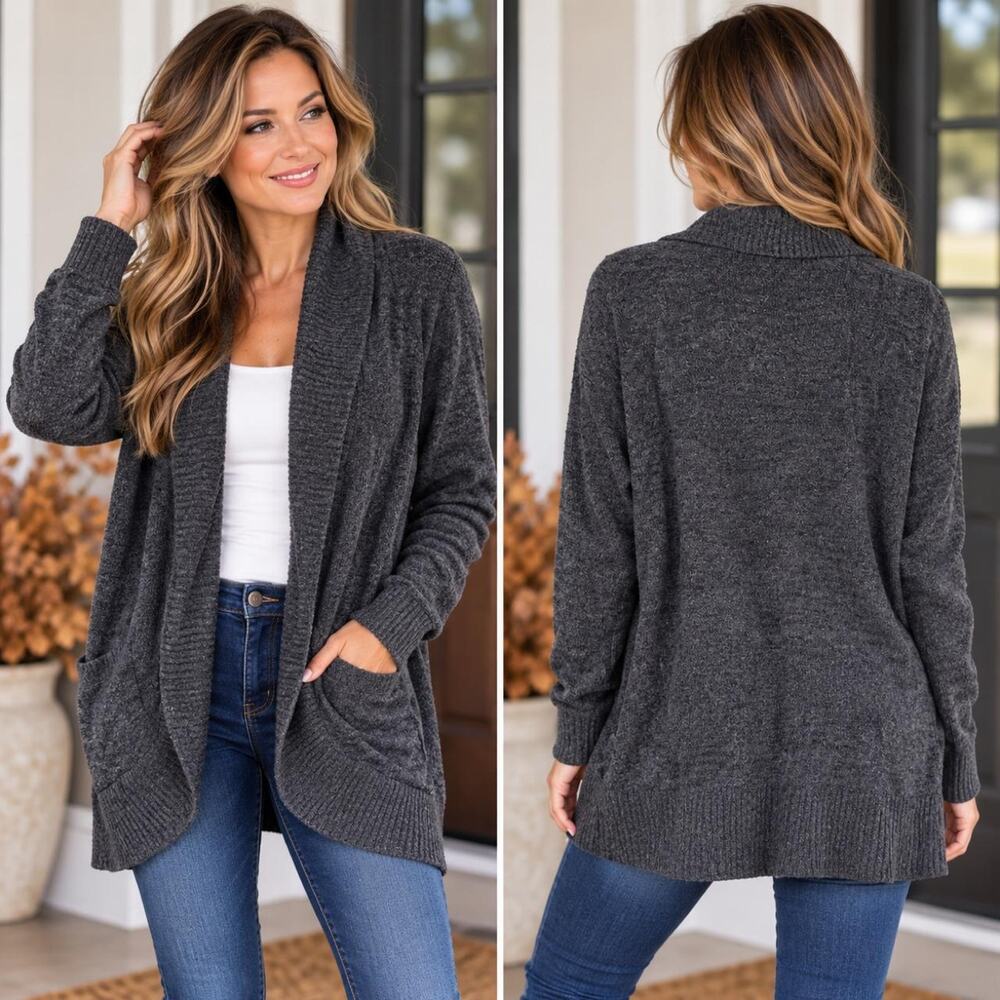 Barefoot Dreams XL Cozy Cardigan Dark gray, oversized, knit